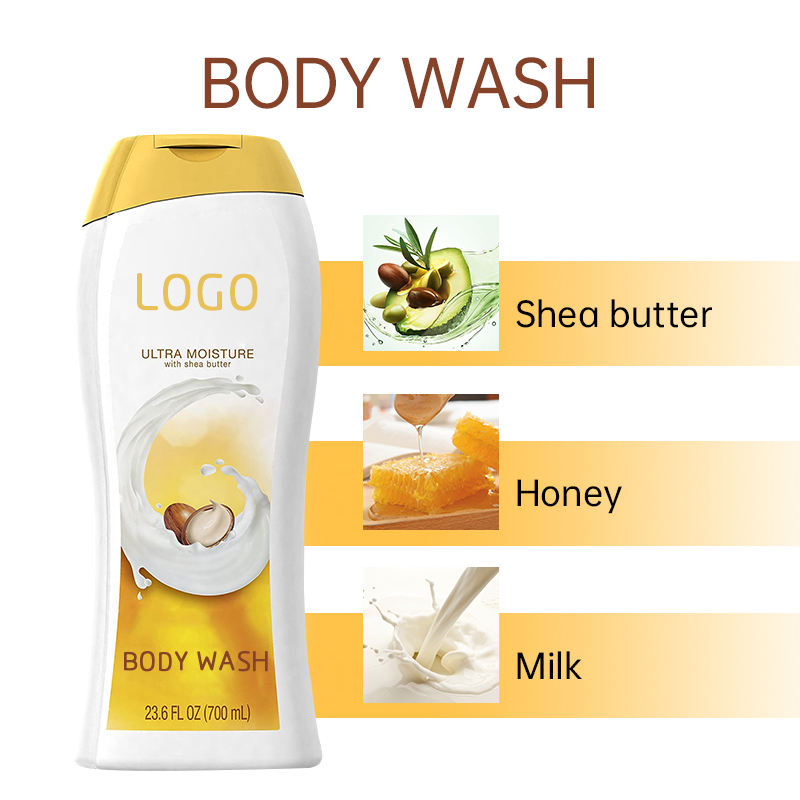 OEM Skin Lightening Body Wash Liquid Moisturizing Exflorating Shea Butter Body