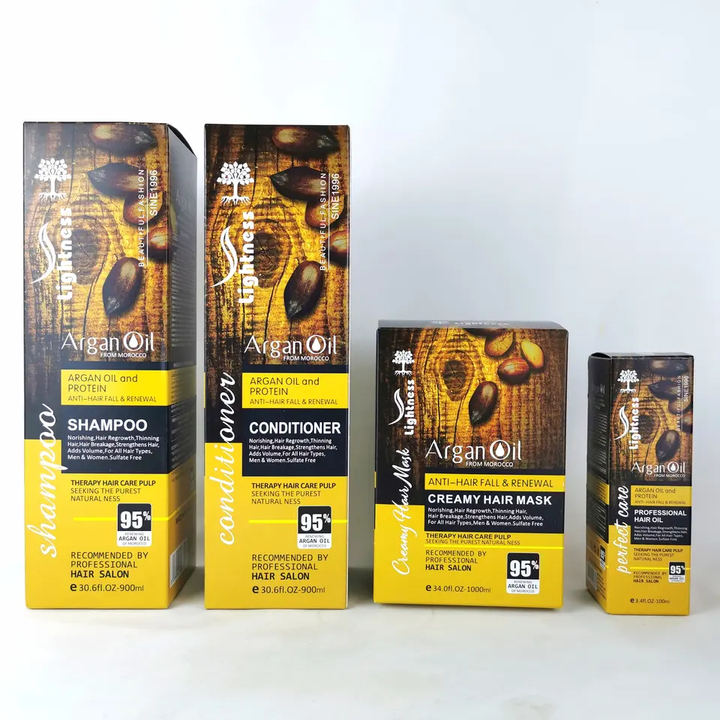 OEM Custom Luxury Sulphate Free Vegan Natural Organic Lightness Argan Oil Hair Care Shampoo and Conditioner Set